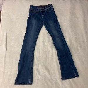 Premium Wax Jean LOW RISE medium wash jeans + bootcut (SIZE 0)